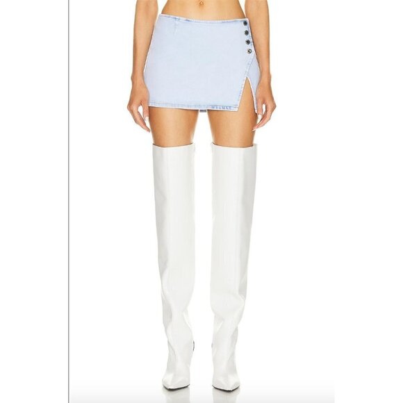 Retrofete Kayden Denim Side Button Mini Skirt Vivid Blue Womens 29 - Picture 15 of 15